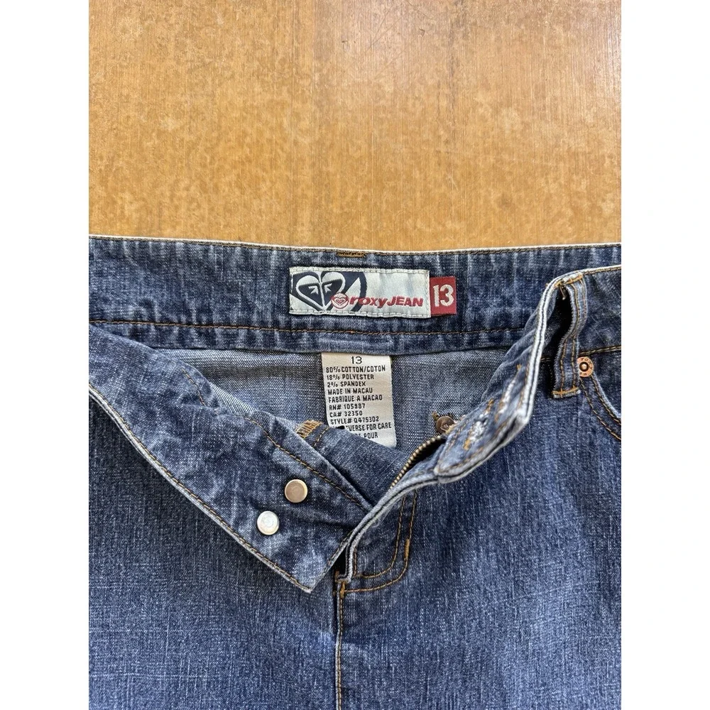 Roxy Jean Vintage Y2K Denim Mini Skirt Blue Mid Rise Size 13 34W Short Skater